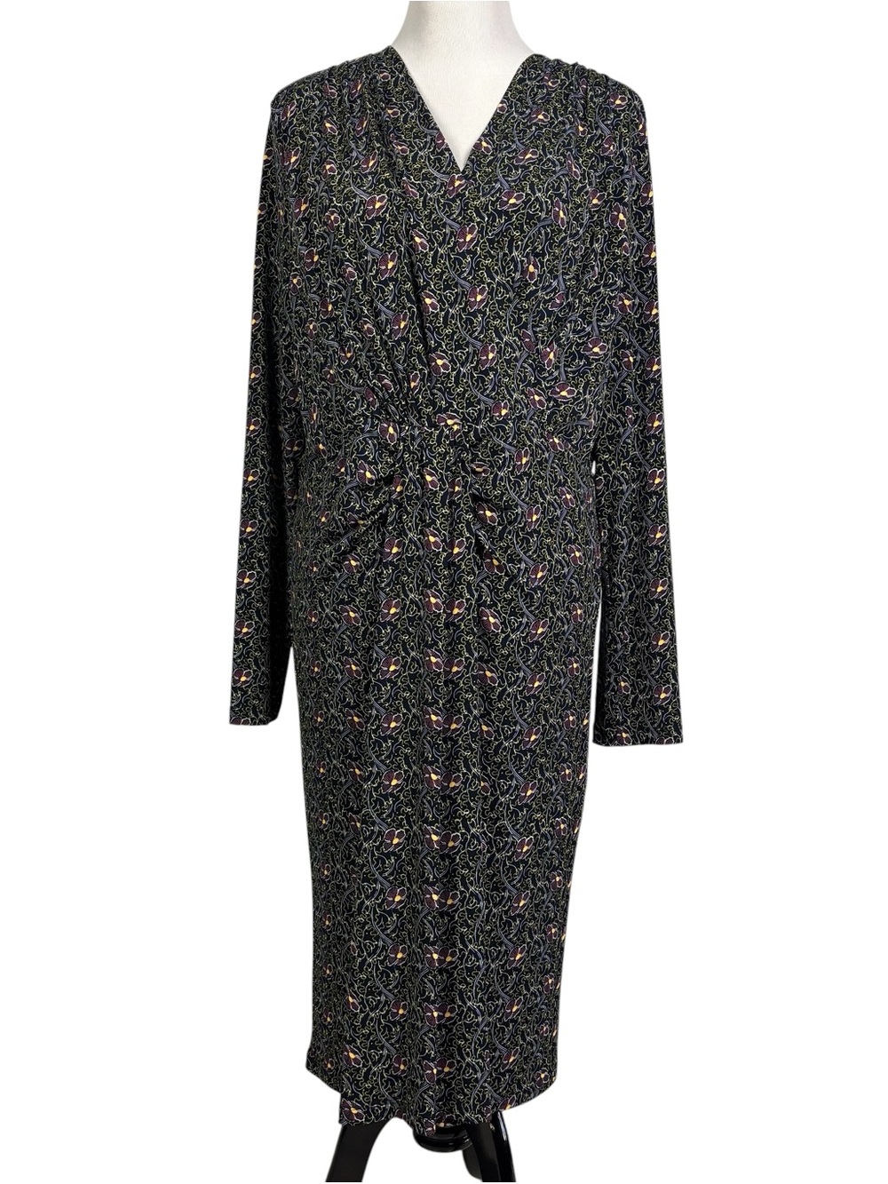 Brooks Brothers Violette Blue Floral Print Faux Wrap Long Sleeve Dress Size XL